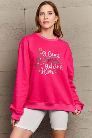 Letter Graphic Long Sleeve Plus Size Christmas Sweatshirt-MXSTUDIO.COM