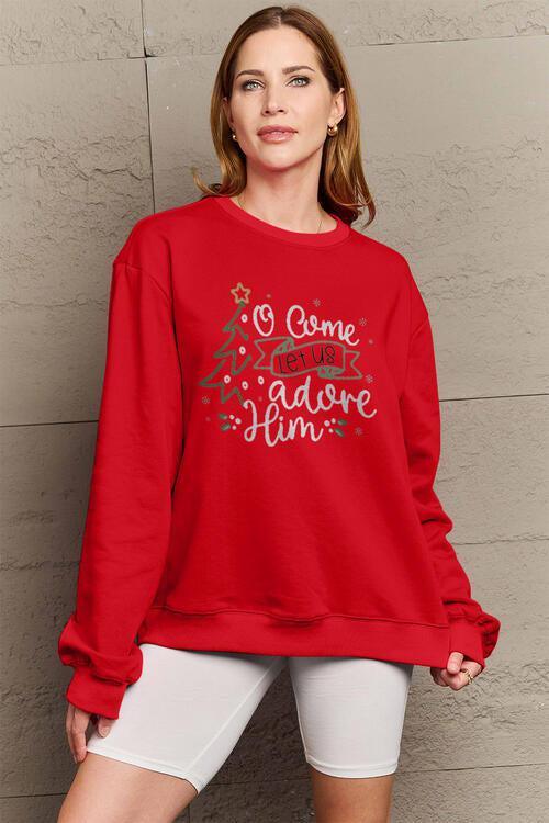 Letter Graphic Long Sleeve Plus Size Christmas Sweatshirt-MXSTUDIO.COM