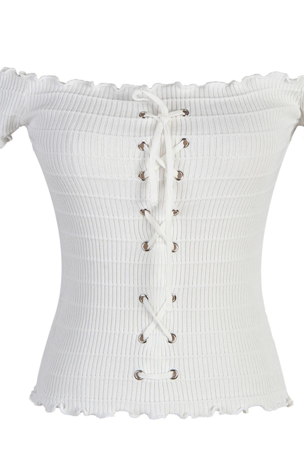 a white corset with laces on it