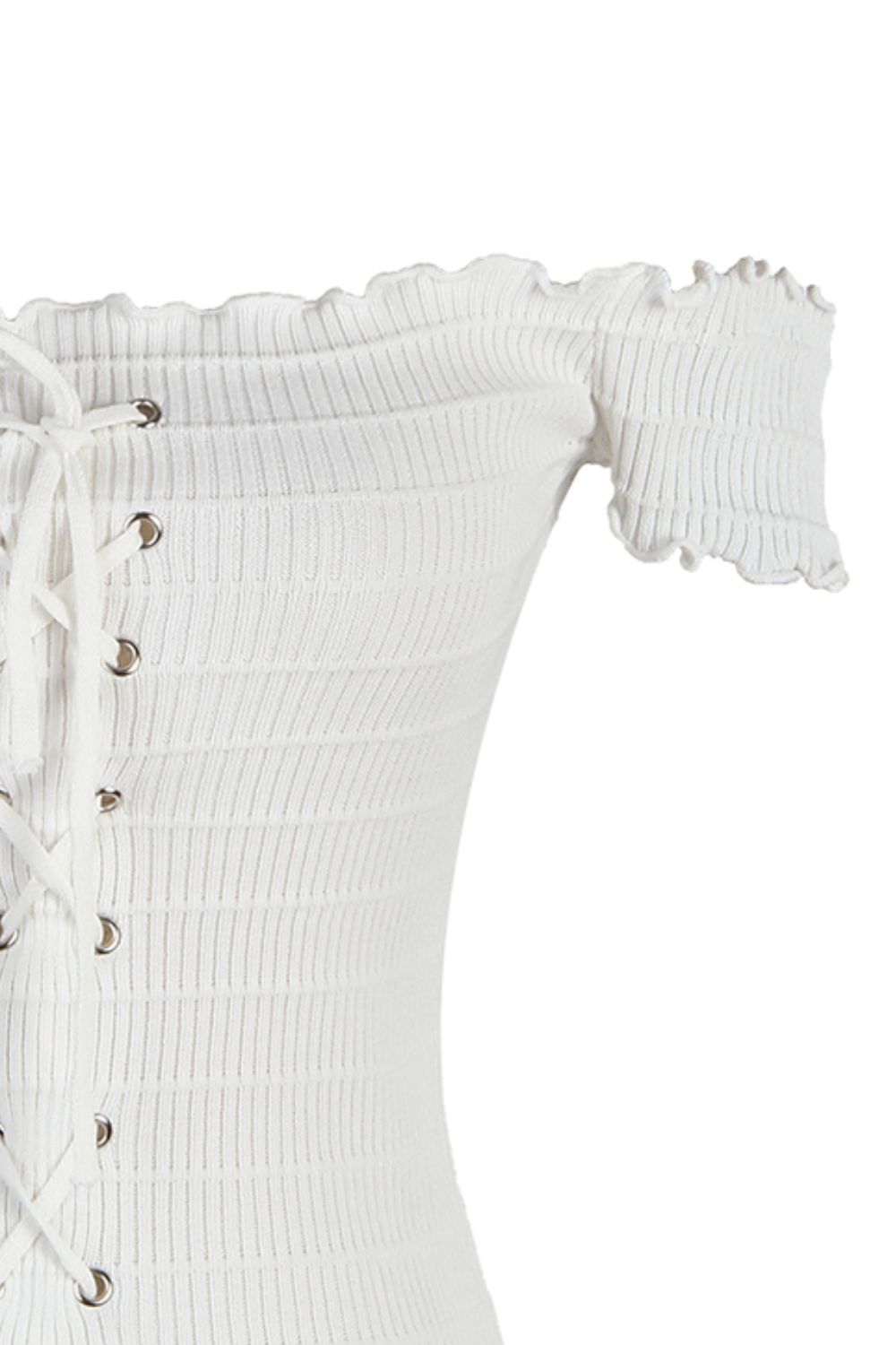 a close up of a white corset on a white background