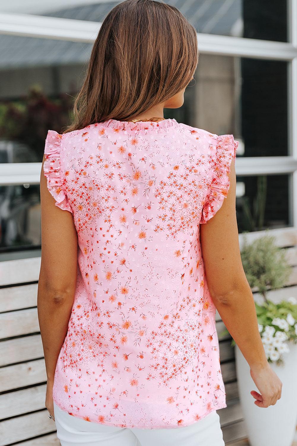 Life Is Good Pink Floral Cap Sleeve Blouse - MXSTUDIO.COM