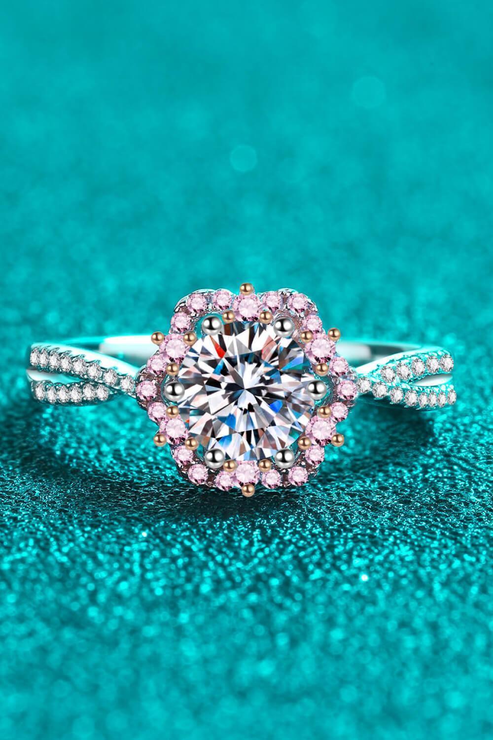 Life Wonder Zircon Accents 1 Carat Moissanite Flower Ring - MXSTUDIO.COM