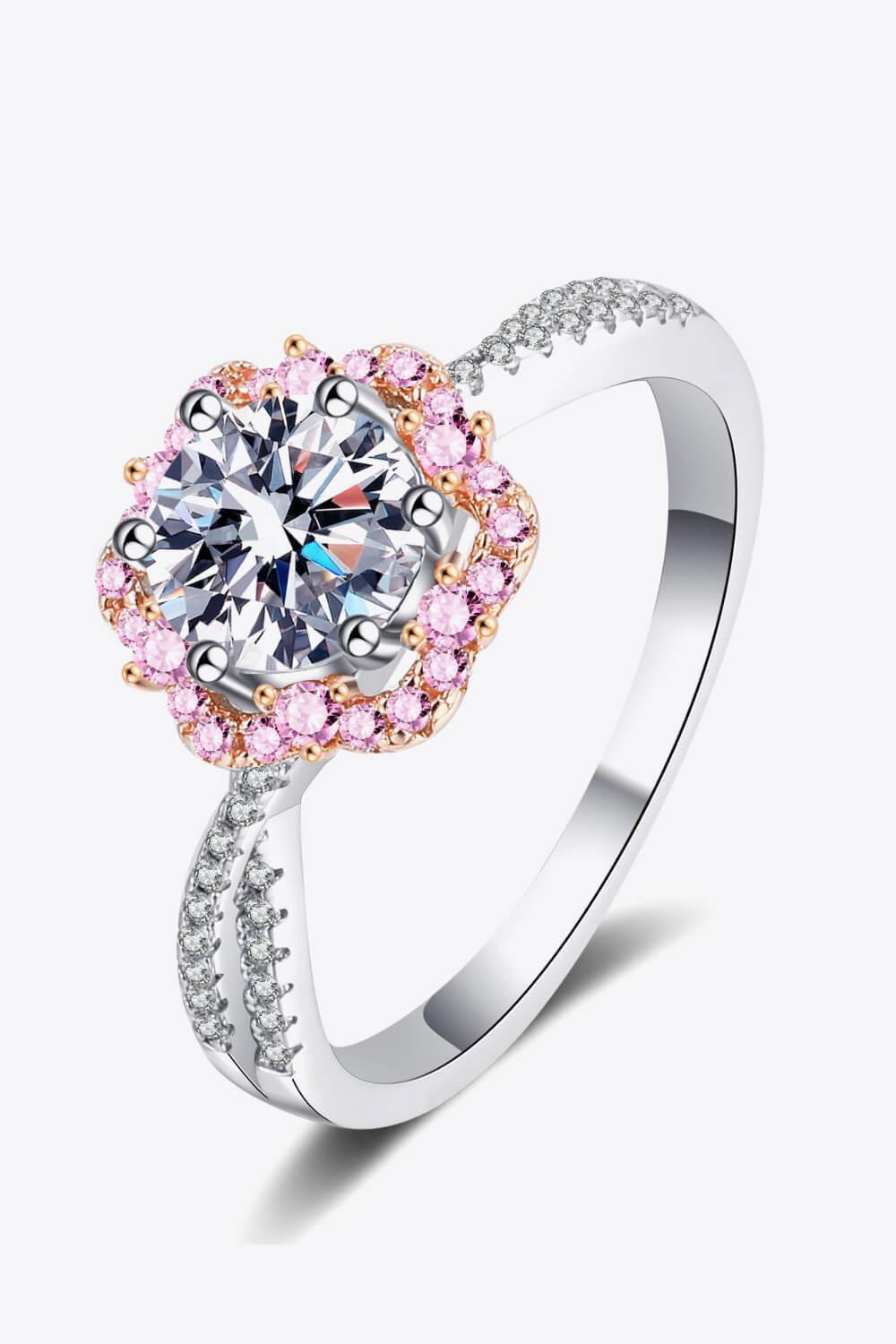 Life Wonder Zircon Accents 1 Carat Moissanite Flower Ring - MXSTUDIO.COM