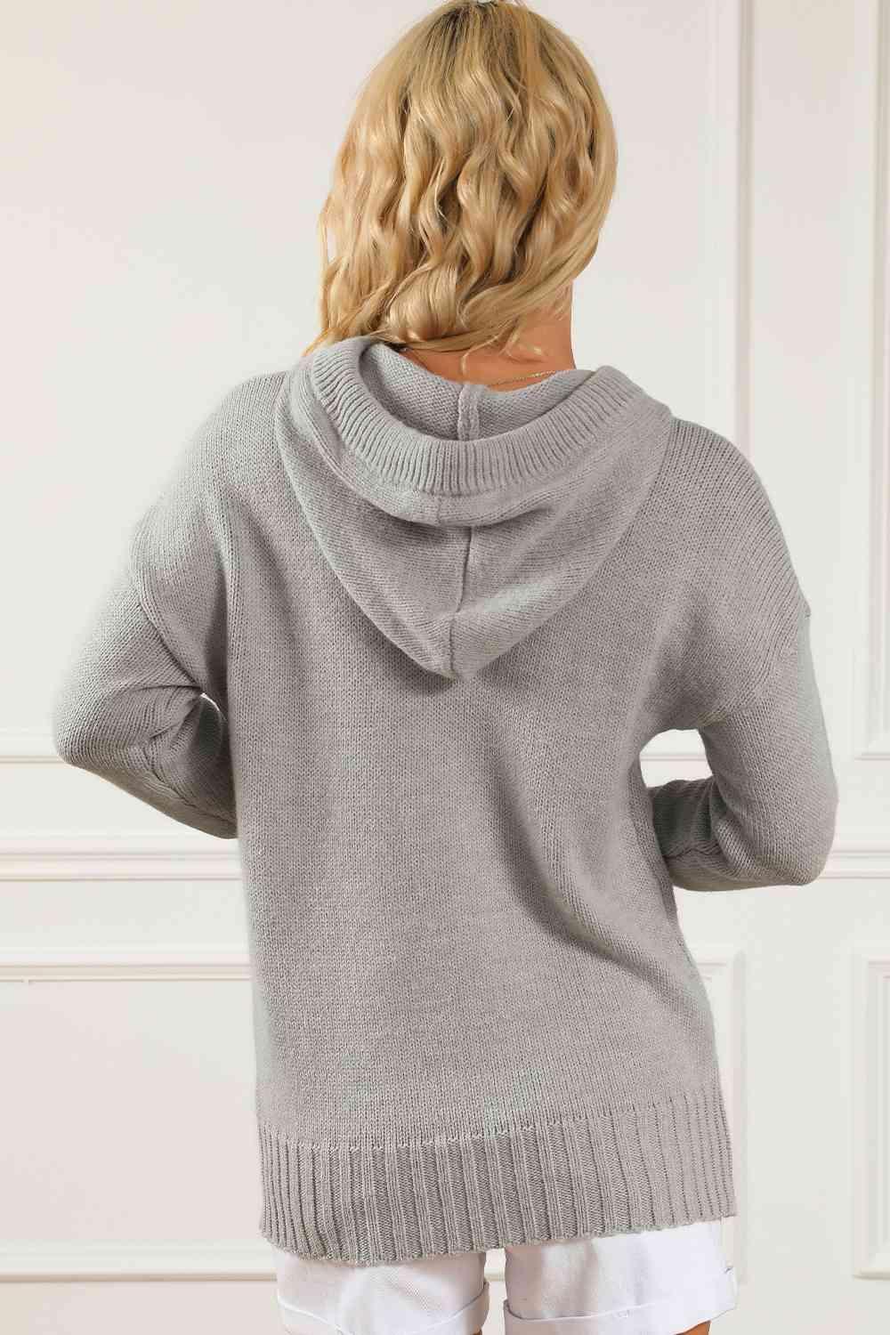 Light Gray Kangaroo Pocket Hooded Sweater - MXSTUDIO.COM