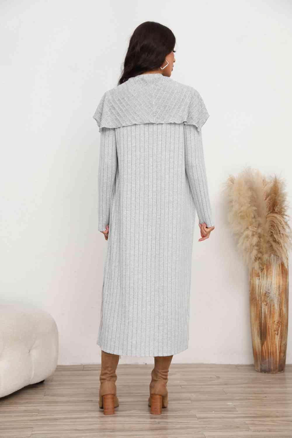 Light Gray Sleeveless Slit Dress and Cardigan Set - MXSTUDIO.COM