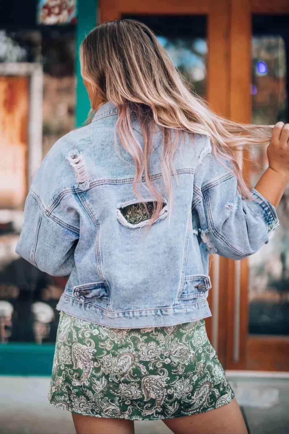 Light Wash Distressed Denim Jacket - MXSTUDIO.COM