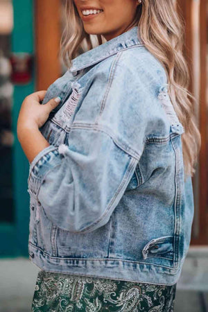 Light Wash Distressed Denim Jacket - MXSTUDIO.COM