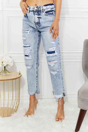 Light Wash High Rise Distressed Cropped Jeans - MXSTUDIO.COM