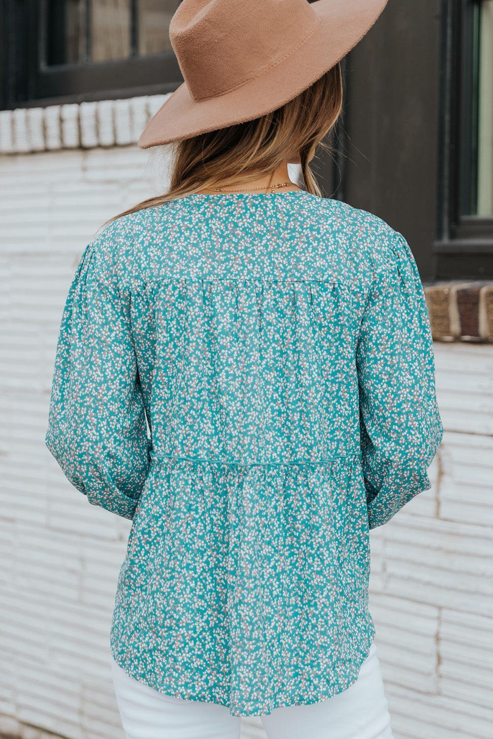 Light and Breezy Floral V-Neck Blouse - MXSTUDIO.COM