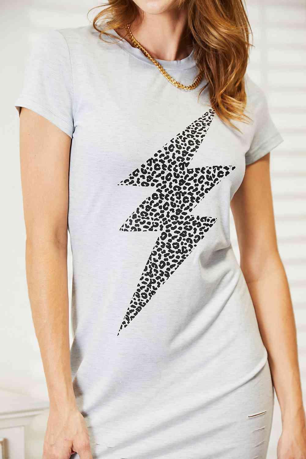 Lightning Leopard Short Sleeve T Shirt Dress - MXSTUDIO.COM