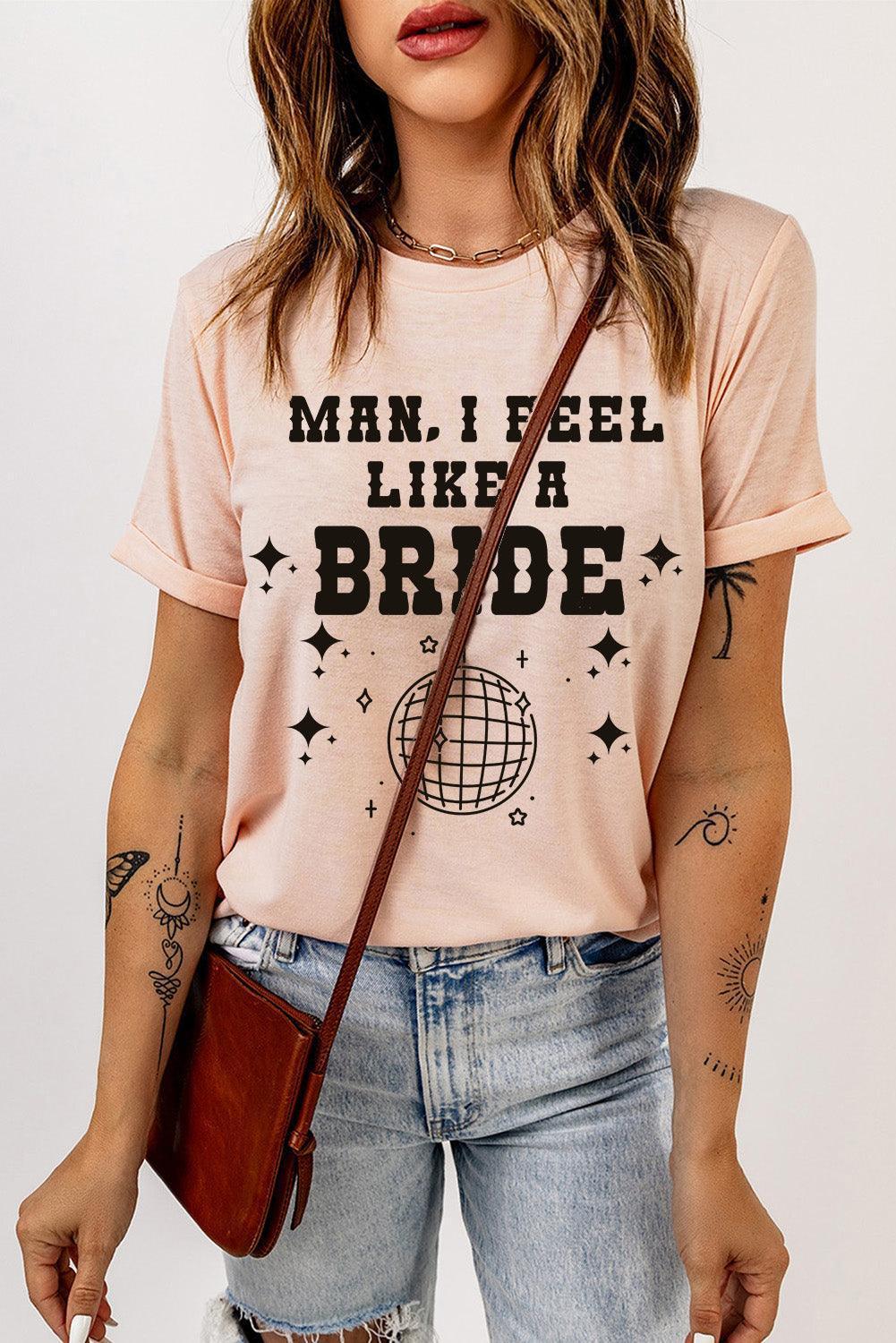 Like A Bride Cuffed Short Sleeve Graphic Tee - MXSTUDIO.COM