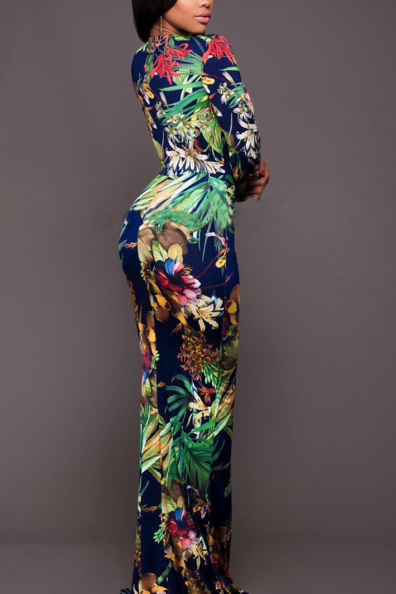 Like A Celebrity Floral Plunge Split Maxi Dress - MXSTUDIO.COM
