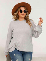 Likeable Ruched Plus Size Long Sleeve Top - MXSTUDIO.COM