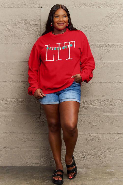 Lit Graphic Plus Size Christmas Sweatshirt-MXSTUDIO.COM