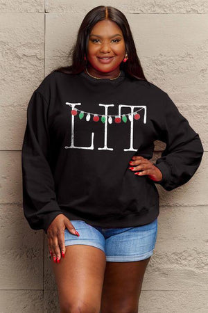 Lit Graphic Plus Size Christmas Sweatshirt-MXSTUDIO.COM