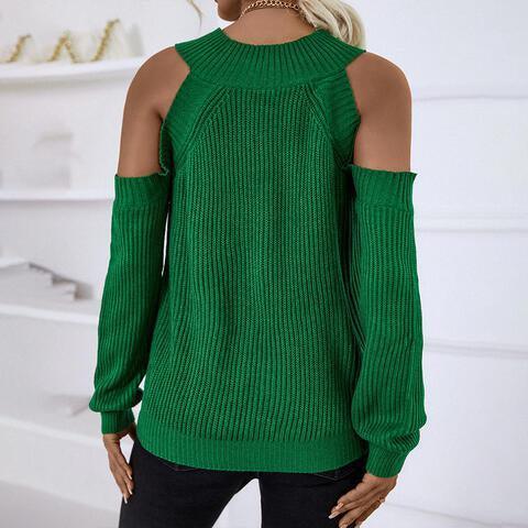 Little Bit Of Exposure Knitted Cold Shoulder Sweater-MXSTUDIO.COM