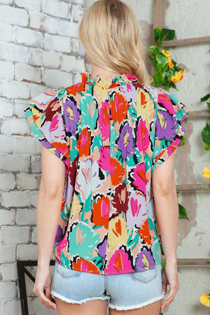 Live Colorfully Flutter Sleeve Floral Blouse - MXSTUDIO.COM