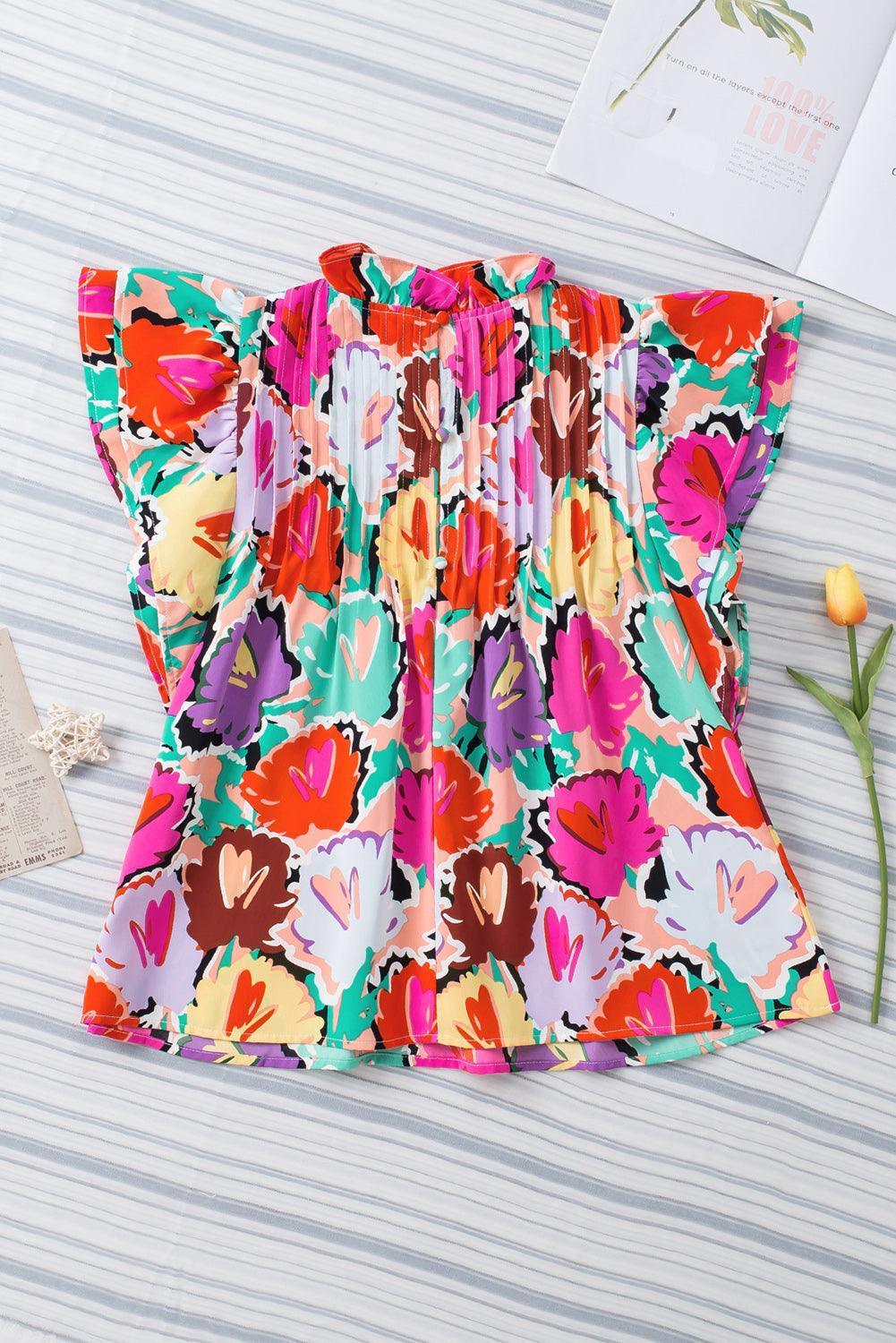 Live Colorfully Flutter Sleeve Floral Blouse - MXSTUDIO.COM