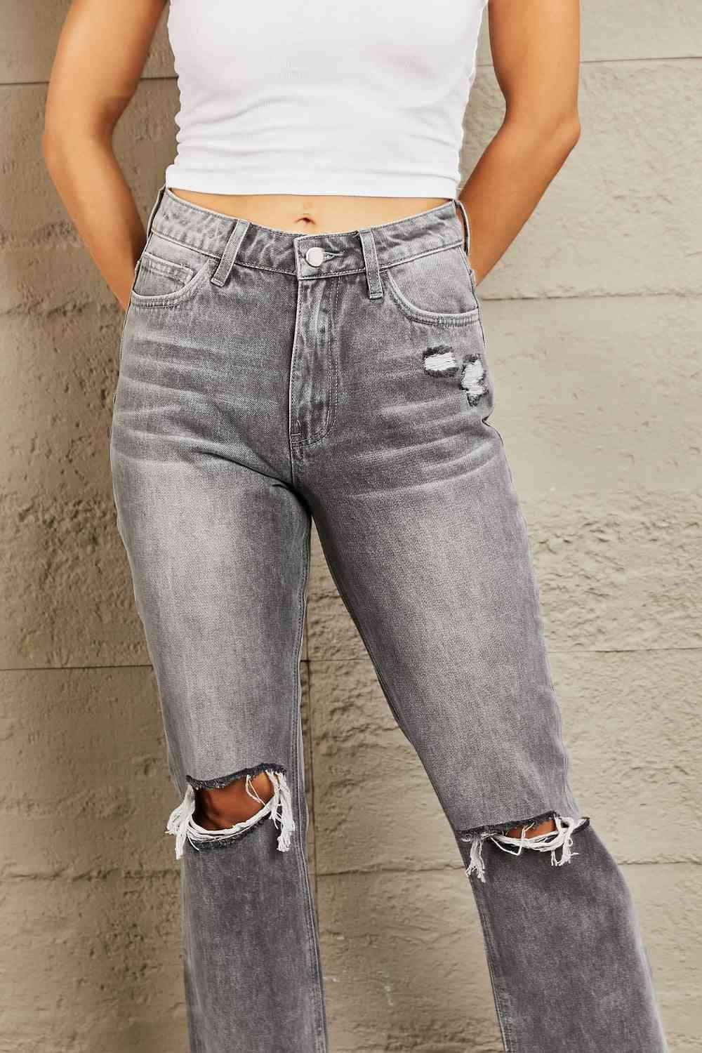 Live-In Look Cropped Straight Leg Ripped Jeans - MXSTUDIO.COM