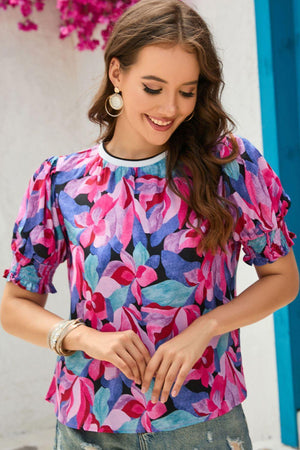 Live Life In Color Floral Puff Sleeve Top - MXSTUDIO.COM