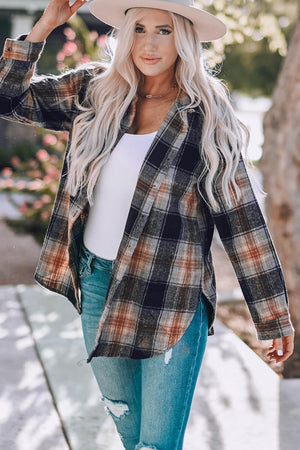 Live it Up Plaid Buttoned Slit Long Sleeve Shirt - MXSTUDIO.COM