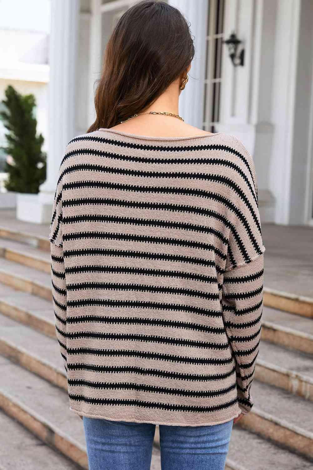 Lively And Comfy Drop Shoulder Striped Sweater - MXSTUDIO.COM