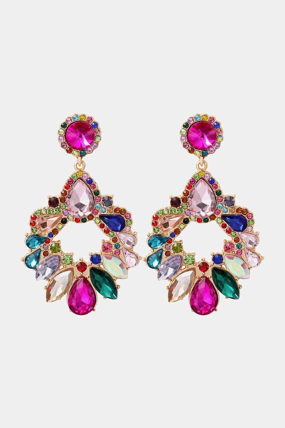 Lively Colored Frame Glass Stone Dangle Earrings-MXSTUDIO.COM