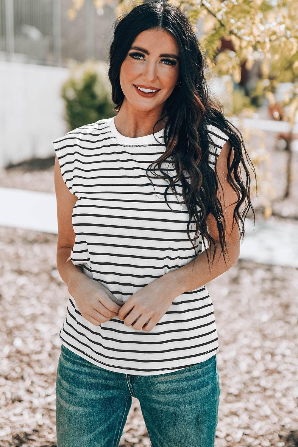 Lively Striped Capped Sleeve Top - MXSTUDIO.COM