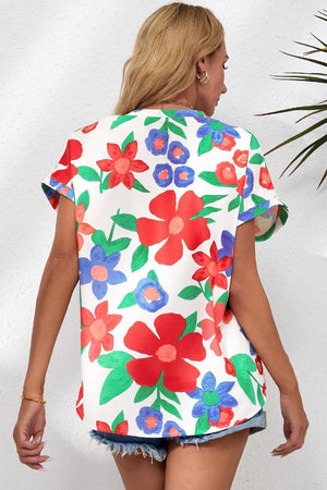 Living For Weekend Floral V Neck Blouse - MXSTUDIO.COM