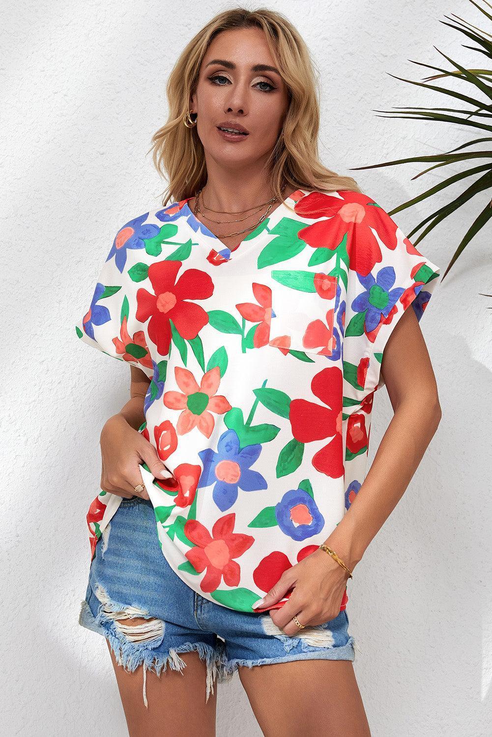 Living For Weekend Floral V Neck Blouse - MXSTUDIO.COM