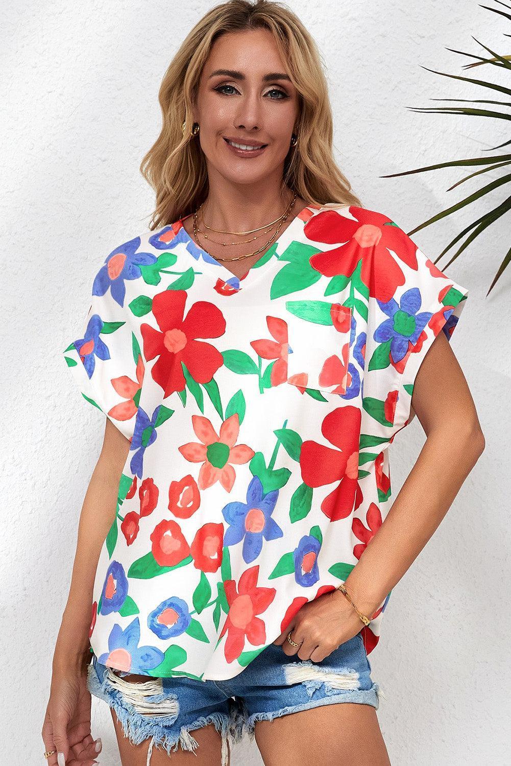 Living For Weekend Floral V Neck Blouse - MXSTUDIO.COM