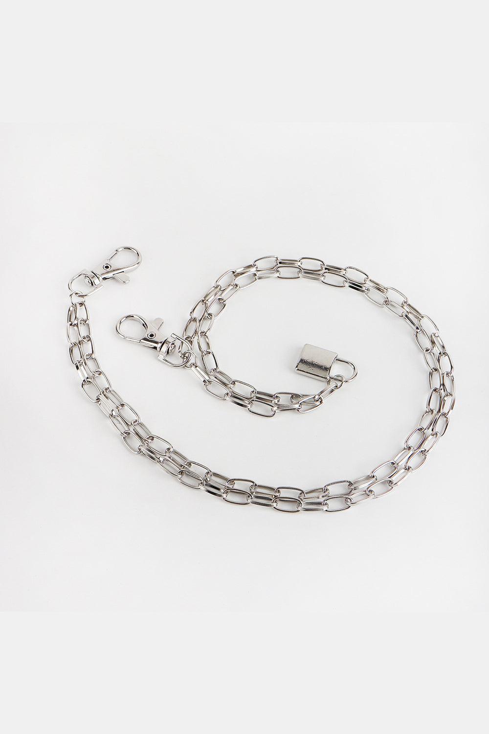 Lock Charm Silver Double Layered Chain Belt - MXSTUDIO.COM