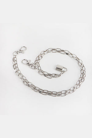 Lock Charm Silver Double Layered Chain Belt - MXSTUDIO.COM