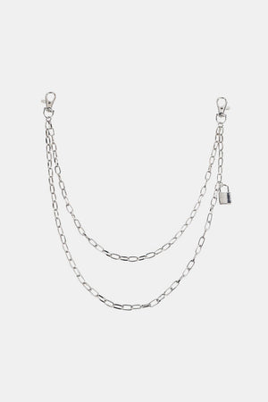 Lock Charm Silver Double Layered Chain Belt - MXSTUDIO.COM