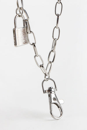 Lock Charm Silver Double Layered Chain Belt - MXSTUDIO.COM