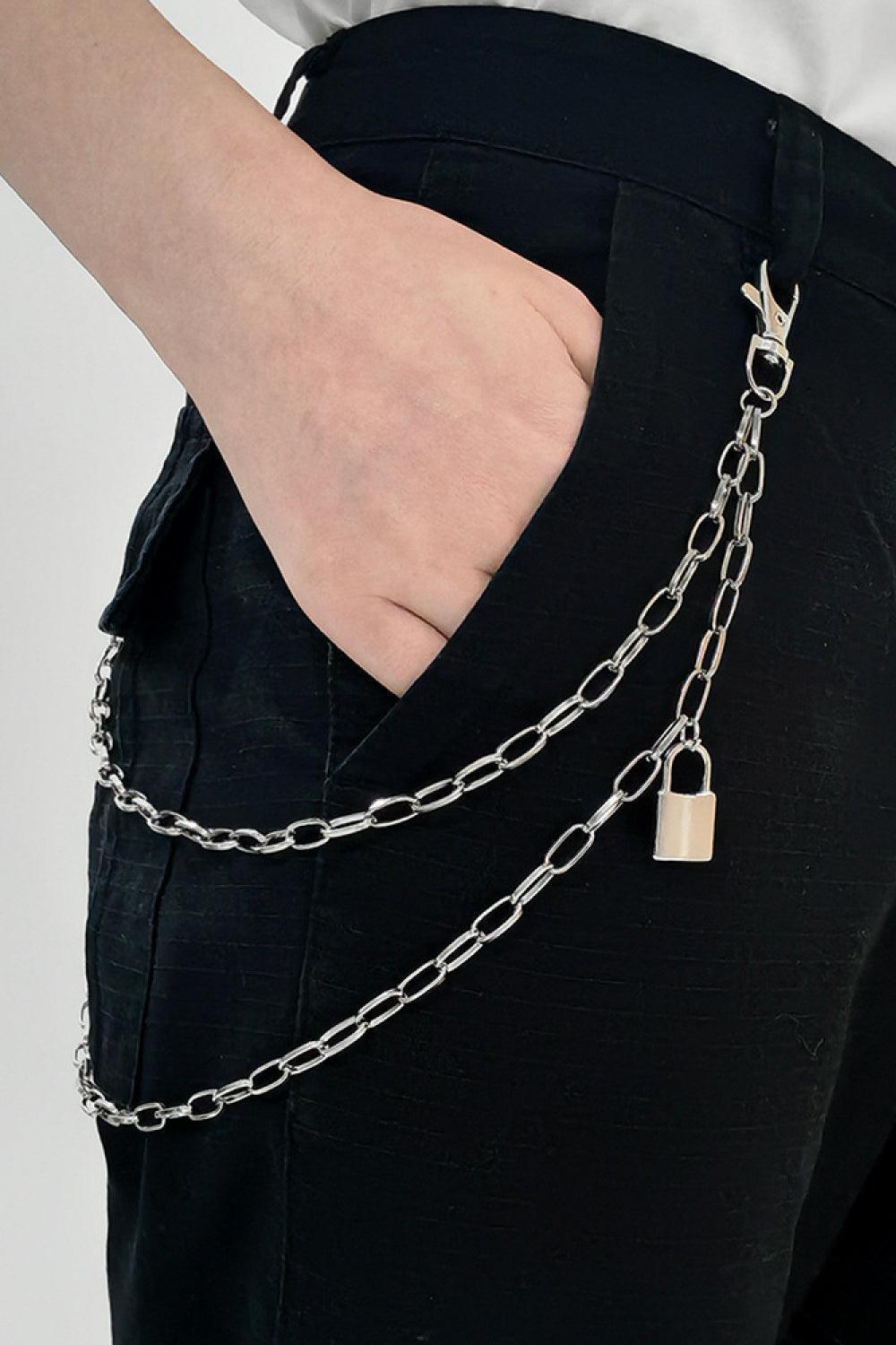 Lock Charm Silver Double Layered Chain Belt - MXSTUDIO.COM