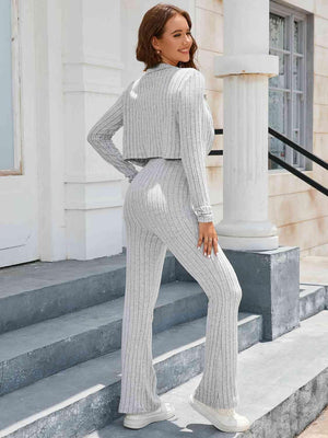 Long Sleeve Crop Top and High Waisted Pants Set - MXSTUDIO.COM