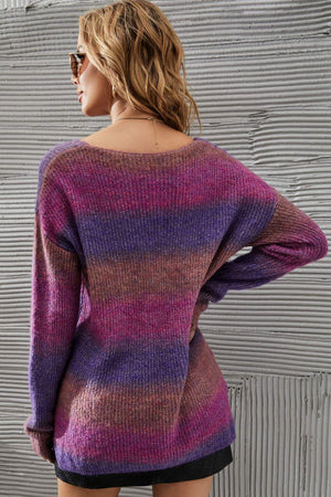 Long Sleeve Multicolored Pullover Rib Knit Sweater - MXSTUDIO.COM