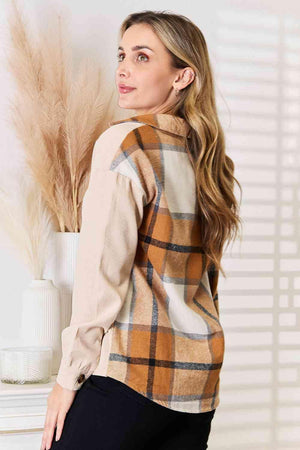 Long Sleeve Plaid Print Dropped Shoulder Shirt-MXSTUDIO.COM