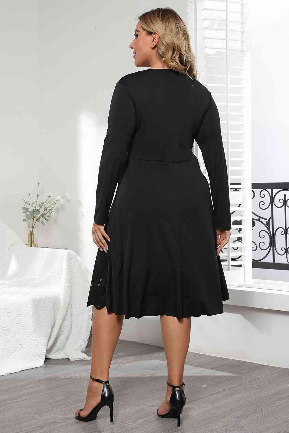 Long Sleeve Plus Size Black Cutout Dress - MXSTUDIO.COM