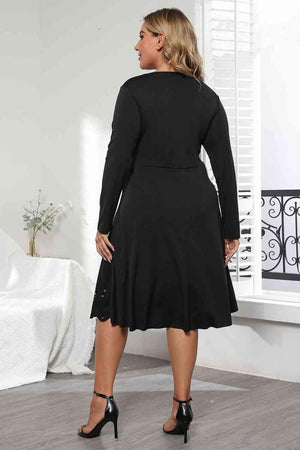 Long Sleeve Plus Size Black Cutout Dress - MXSTUDIO.COM