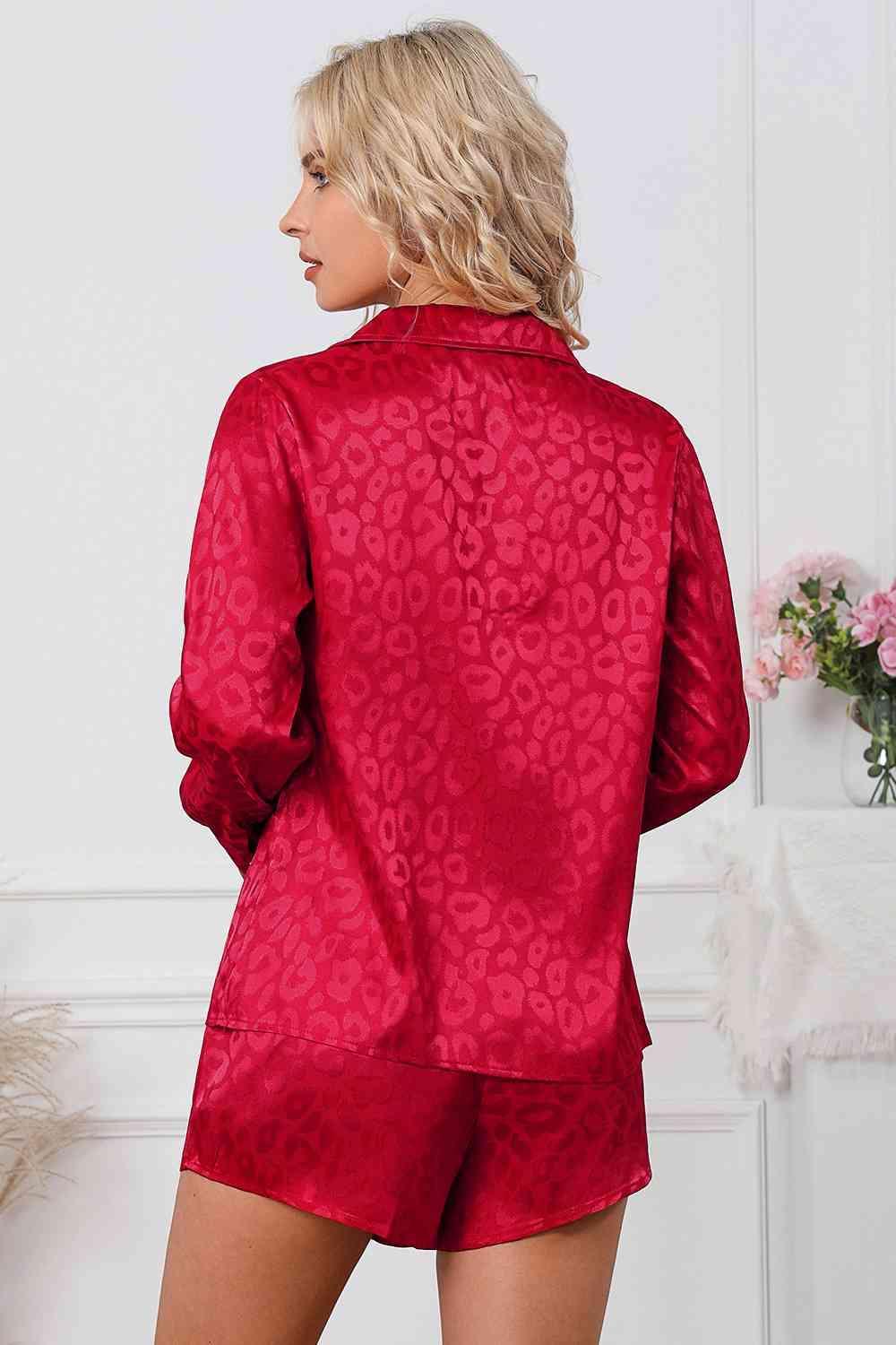 Long Sleeve Shirt and Shorts Womens Red Lounge Set - MXSTUDIO.COM