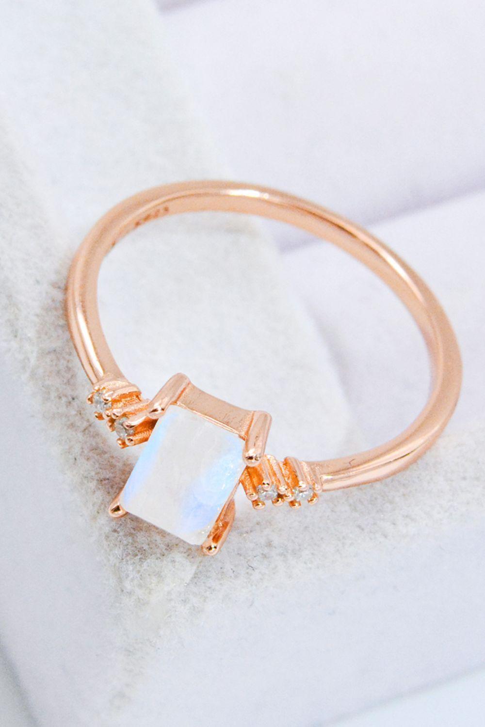 Long-Standing Rectangle Natural Moonstone Ring - MXSTUDIO.COM