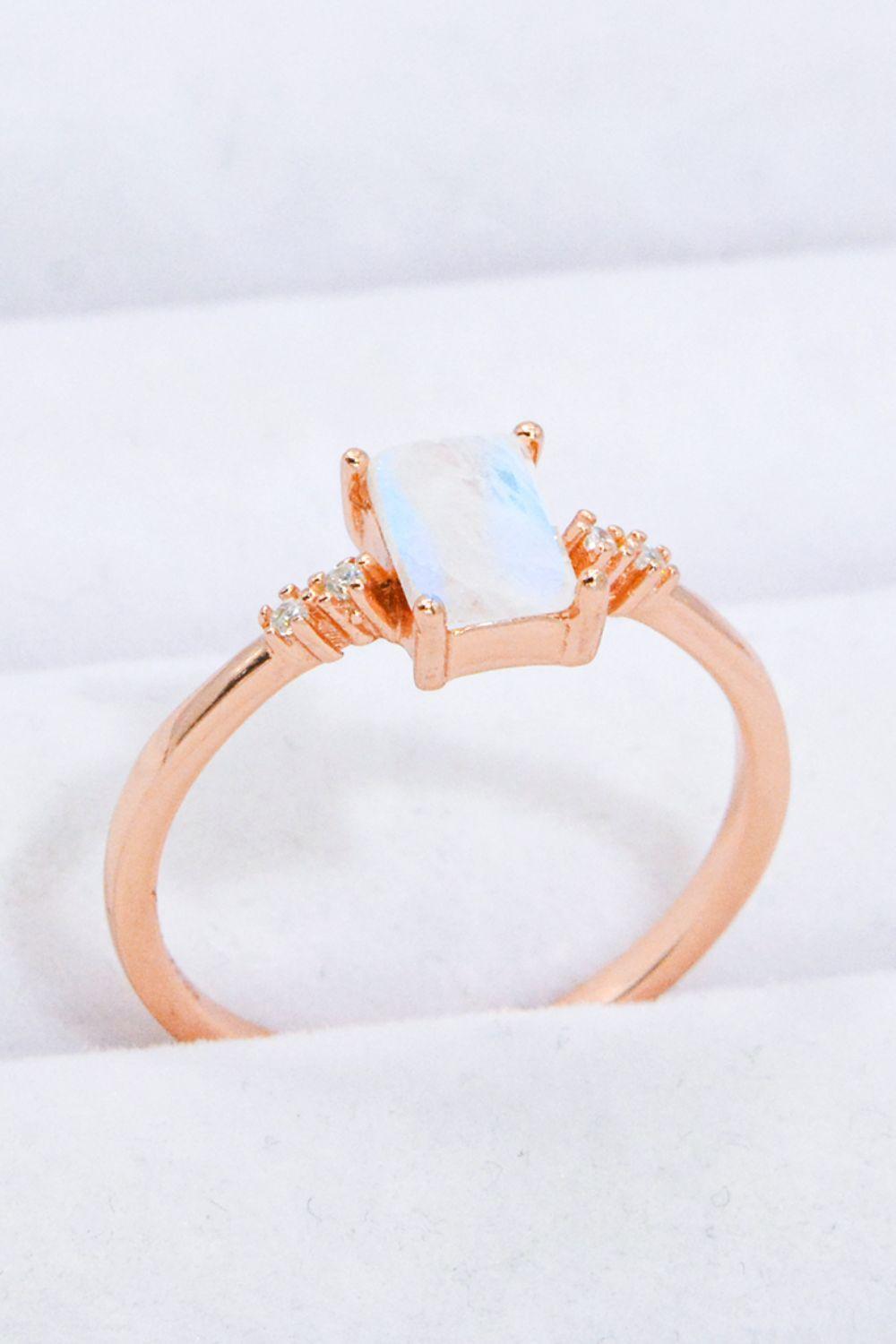 Long-Standing Rectangle Natural Moonstone Ring - MXSTUDIO.COM