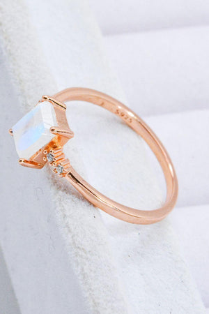 Long-Standing Rectangle Natural Moonstone Ring - MXSTUDIO.COM