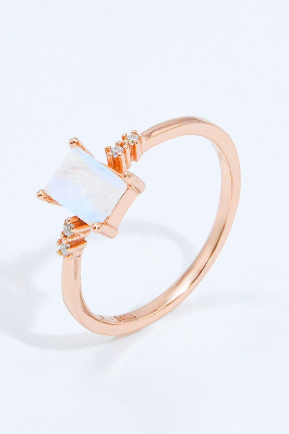 Long-Standing Rectangle Natural Moonstone Ring - MXSTUDIO.COM