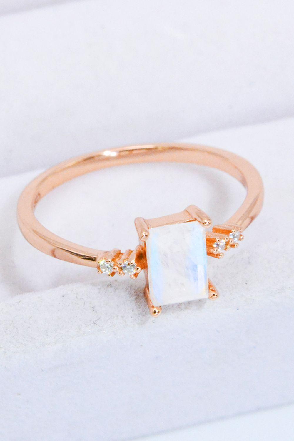 Long-Standing Rectangle Natural Moonstone Ring - MXSTUDIO.COM