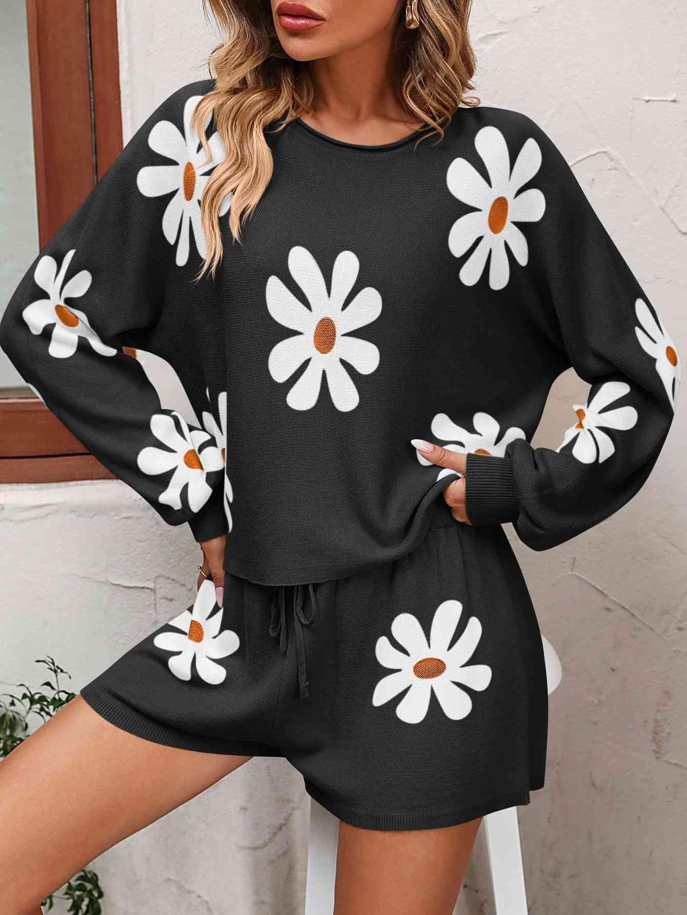 Longing For Spring Floral Knit Sweater and Shorts Set-MXSTUDIO.COM