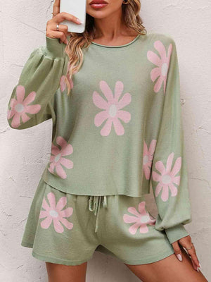 Longing For Spring Floral Knit Sweater and Shorts Set-MXSTUDIO.COM