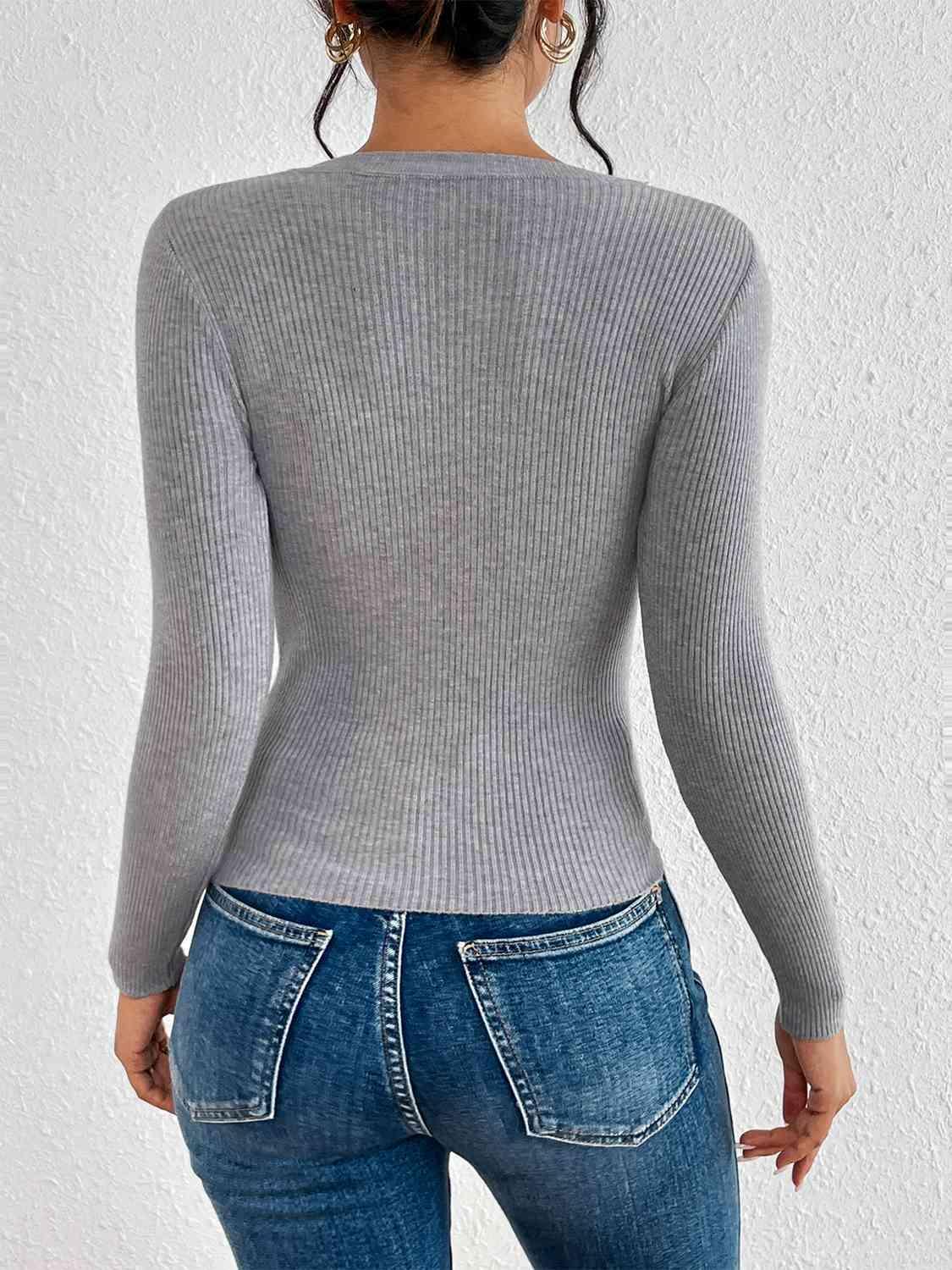 Look Expensive Ribbed Knit Pearl Sweater-MXSTUDIO.COM
